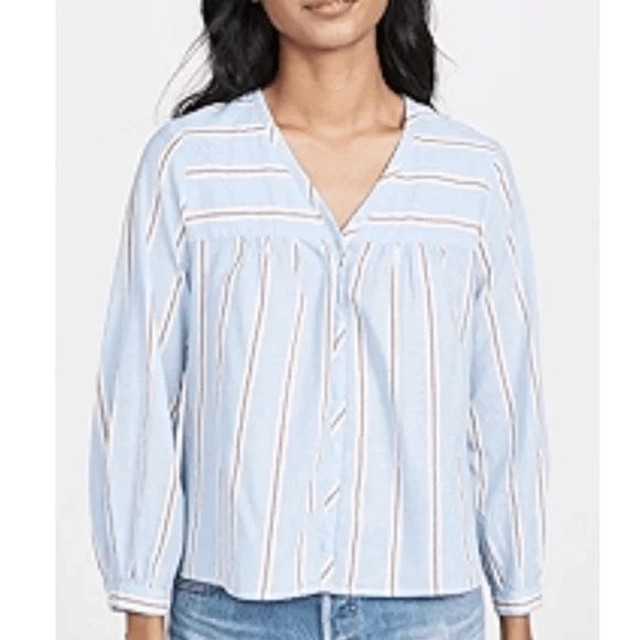 Xirena Blue Striped Francie Long Sleeve Button Down Top Women's Size Medium - Picture 1 of 6